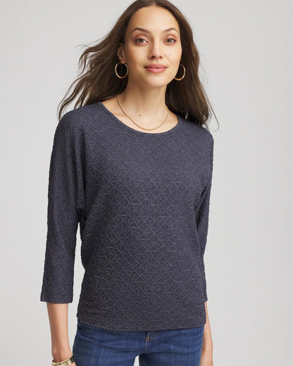 Chico's Popular - Textured Denim-Motif Tapered-Hem Top Denim