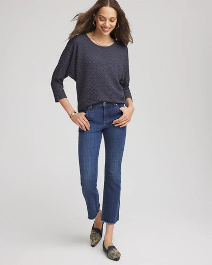 Chico's Popular - Textured Denim-Motif Tapered-Hem Top Denim