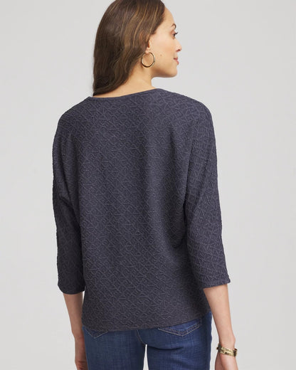 Chico's Popular - Textured Denim-Motif Tapered-Hem Top Denim