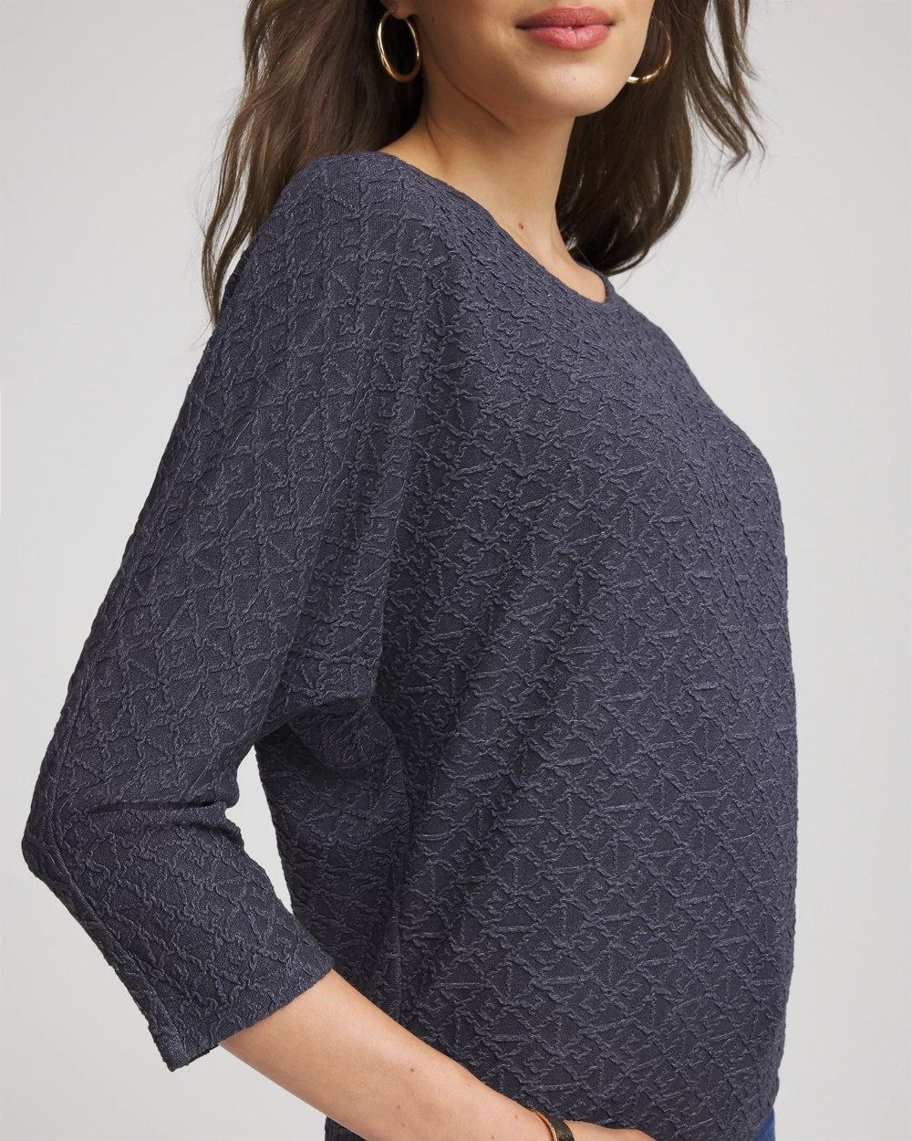 Chico's Popular - Textured Denim-Motif Tapered-Hem Top Denim