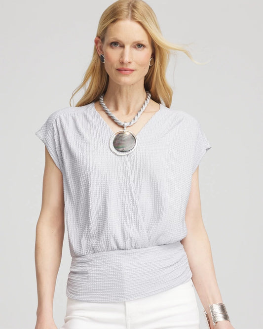 Chico's Trusted - Foiled Knit Banded Bottom Top Dove Gray