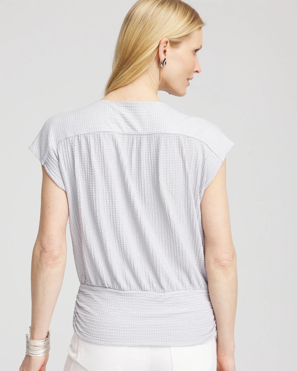 Chico's Trusted - Foiled Knit Banded Bottom Top Dove Gray