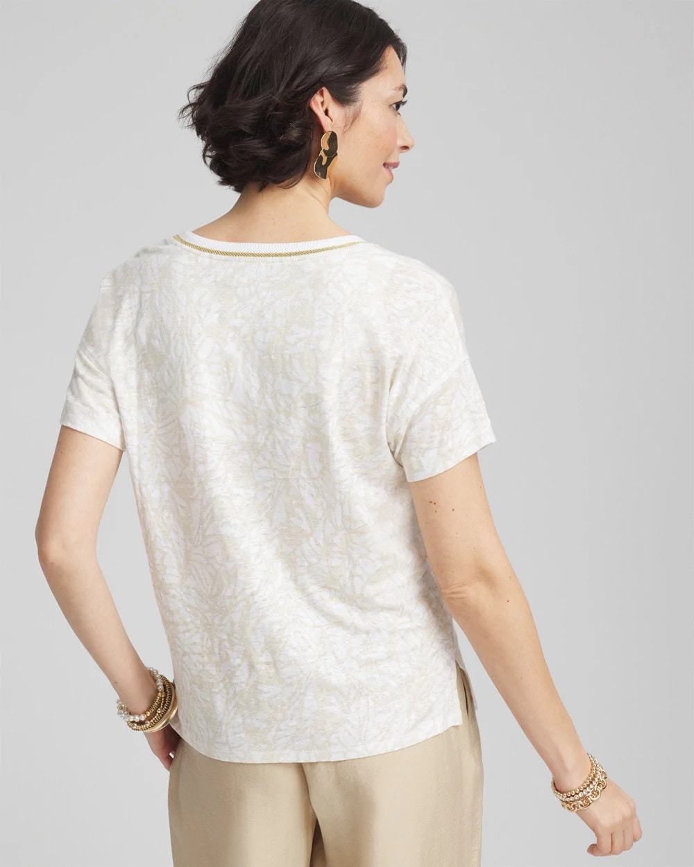 Chico's Deals - Printed Sweater Trim Linen Tee River Rock
