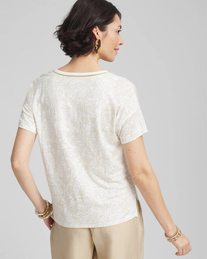 Chico's Deals - Printed Sweater Trim Linen Tee River Rock