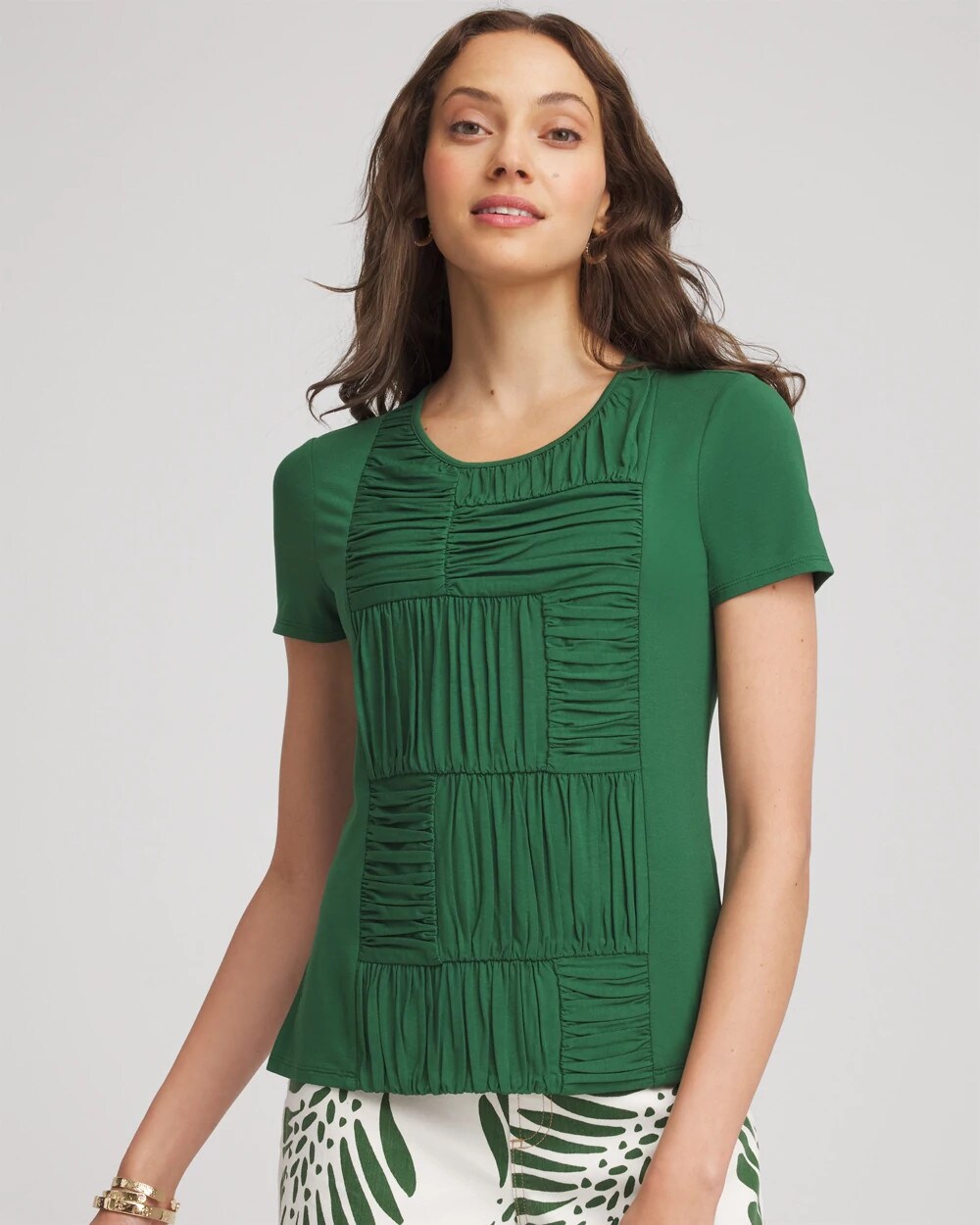 Chico's Value - Jersey Knit Ruched Front Tee Palm Leaf