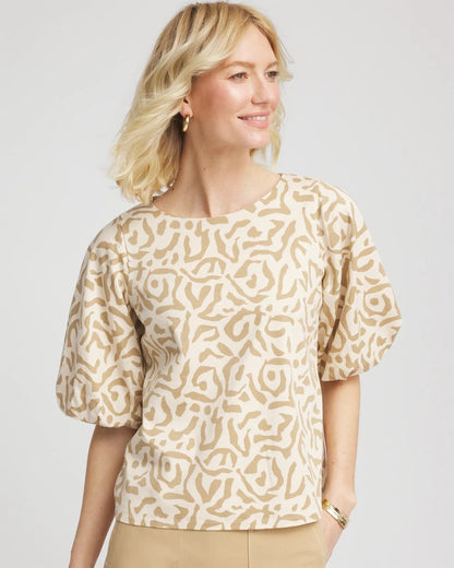 Chico's Featured - Animal Print Bubble Sleeve Top Glistening Sand