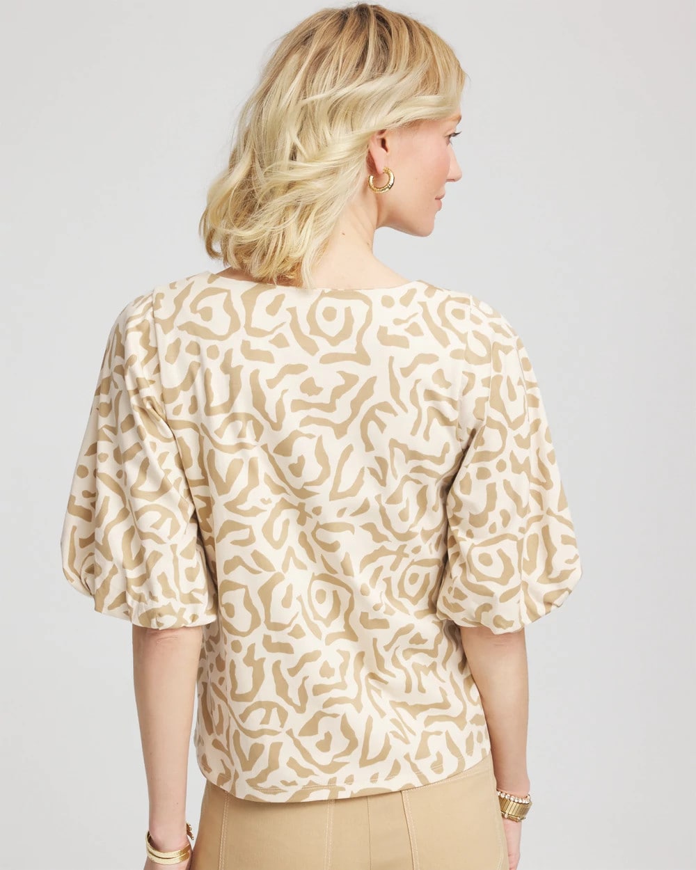 Chico's Featured - Animal Print Bubble Sleeve Top Glistening Sand