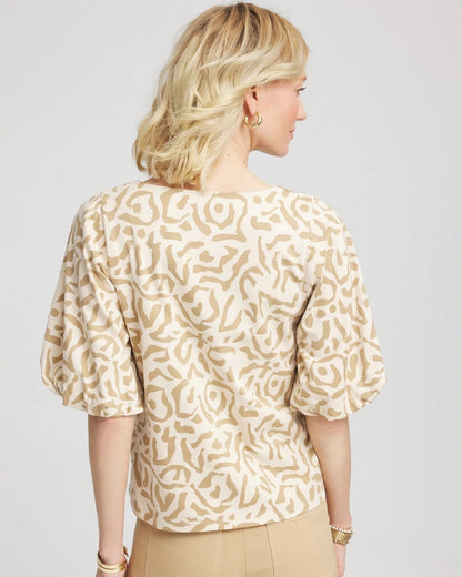 Chico's Featured - Animal Print Bubble Sleeve Top Glistening Sand