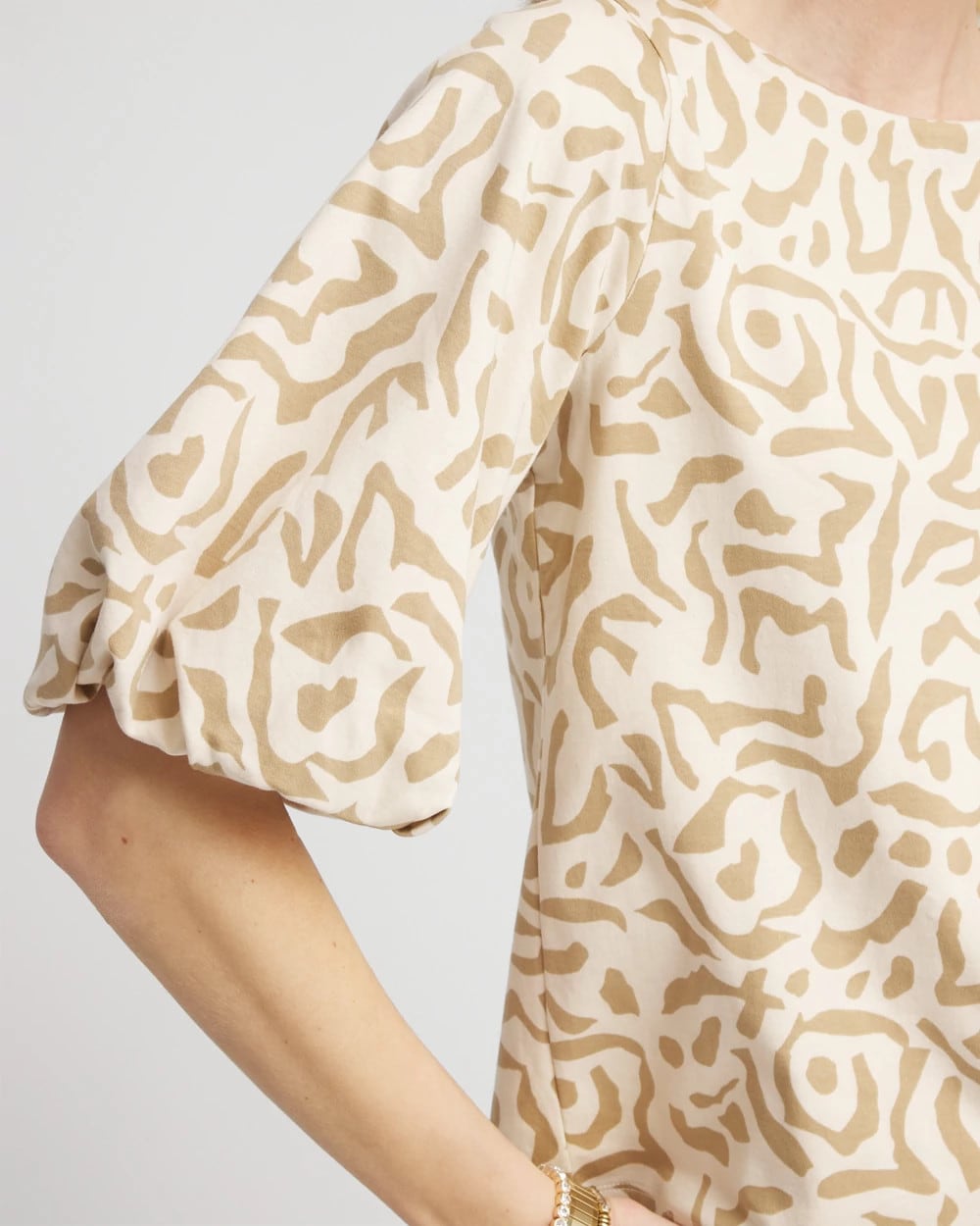 Chico's Featured - Animal Print Bubble Sleeve Top Glistening Sand