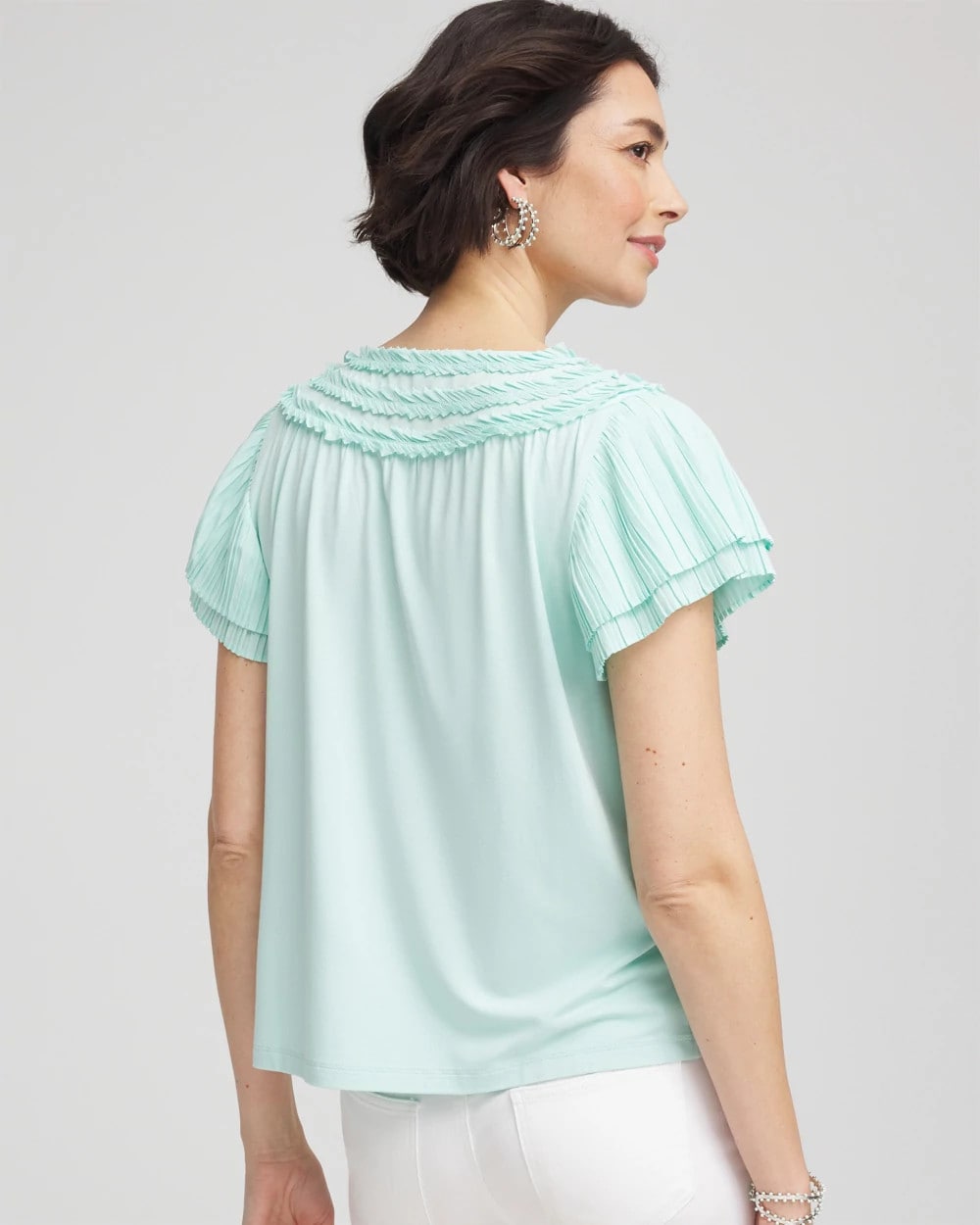 Chico's Customer Favorite - Touch of Cool™ Layered Pleated Flutter Tee Teal Waters