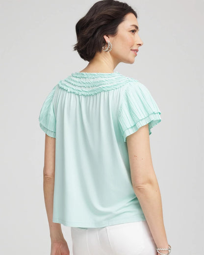 Chico's Customer Favorite - Touch of Cool™ Layered Pleated Flutter Tee Teal Waters