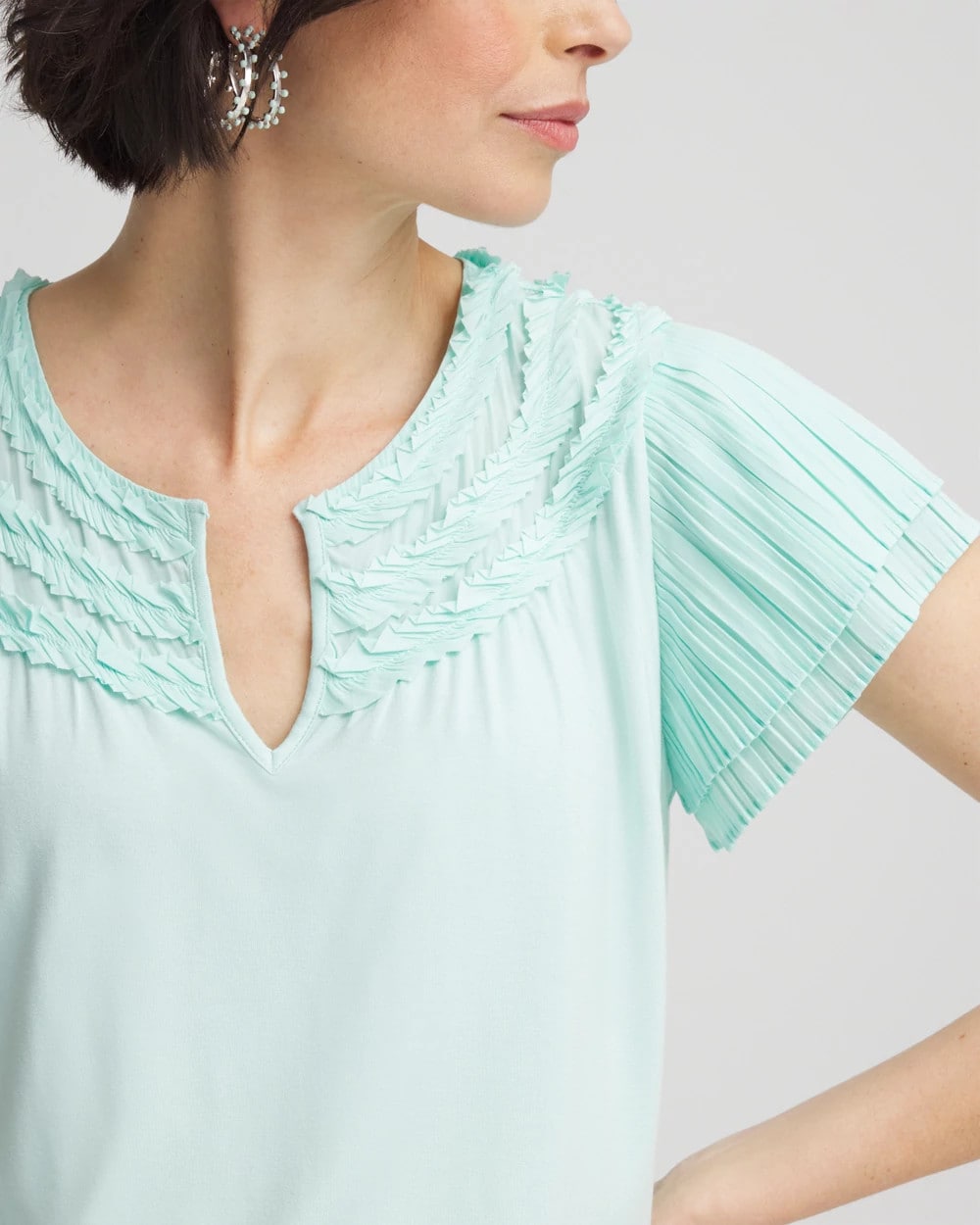 Chico's Customer Favorite - Touch of Cool™ Layered Pleated Flutter Tee Teal Waters