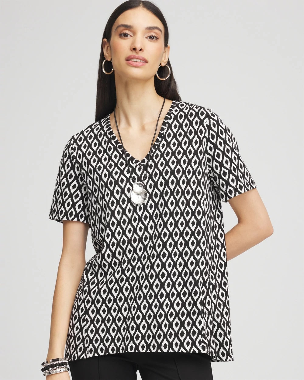 Chico's Sale - Graphic Slub V-Neck Tee Black