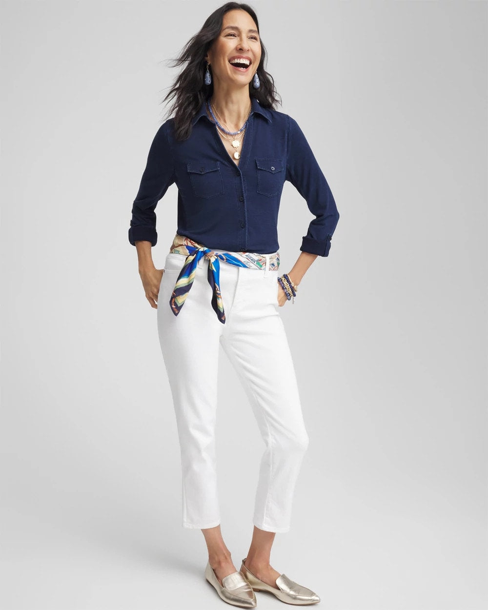Chico's Best Seller - Collared Henley Top Riviera Authentic