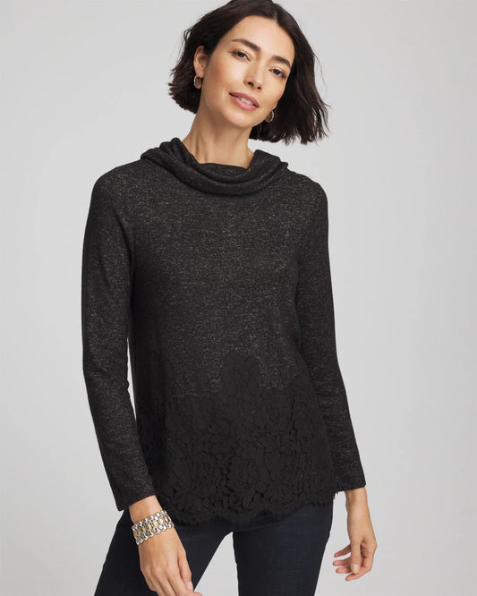 Chico's Latest - Lace Hem Cowlneck Top Black