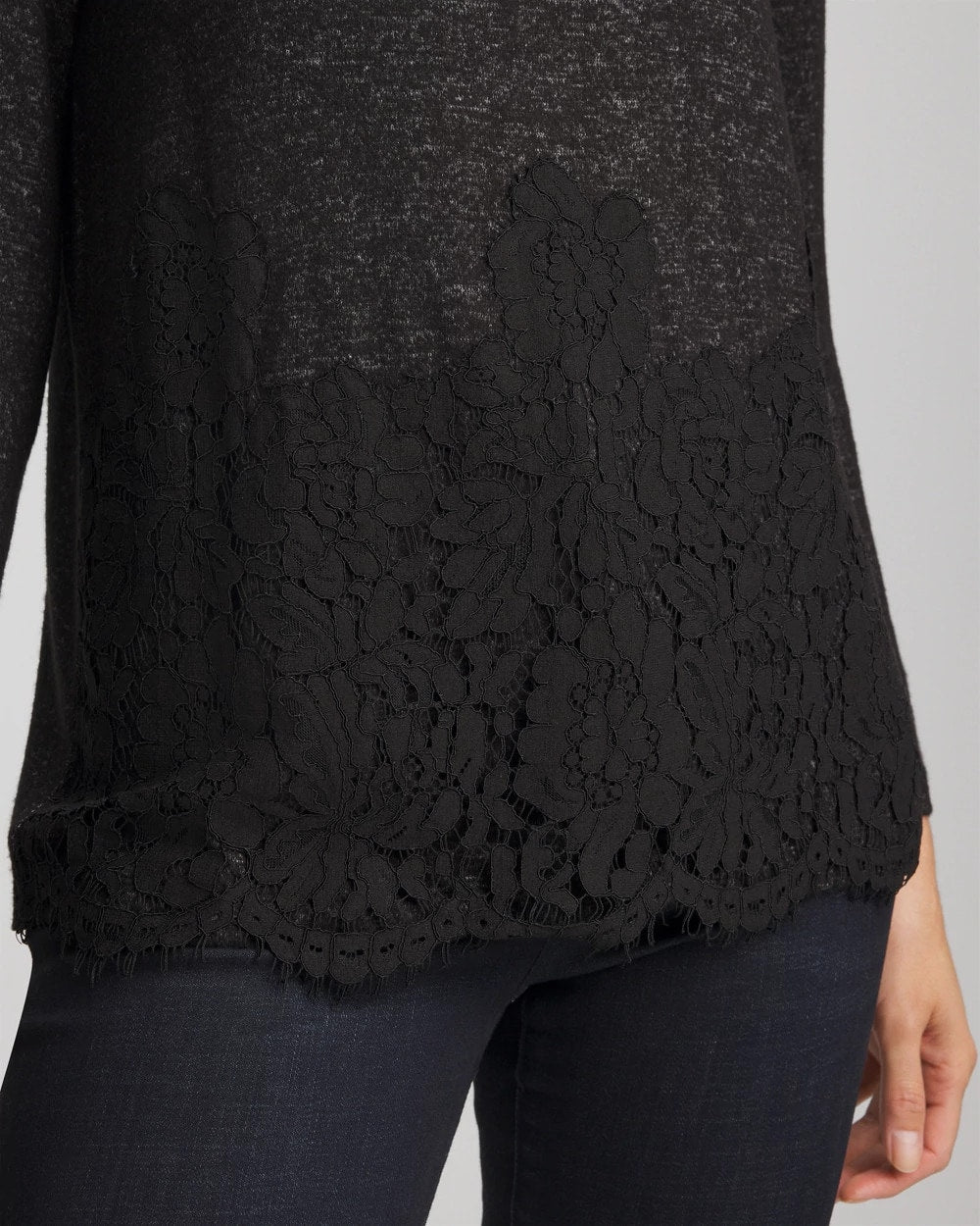 Chico's Latest - Lace Hem Cowlneck Top Black