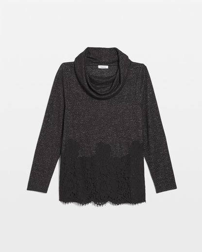 Chico's Latest - Lace Hem Cowlneck Top Black