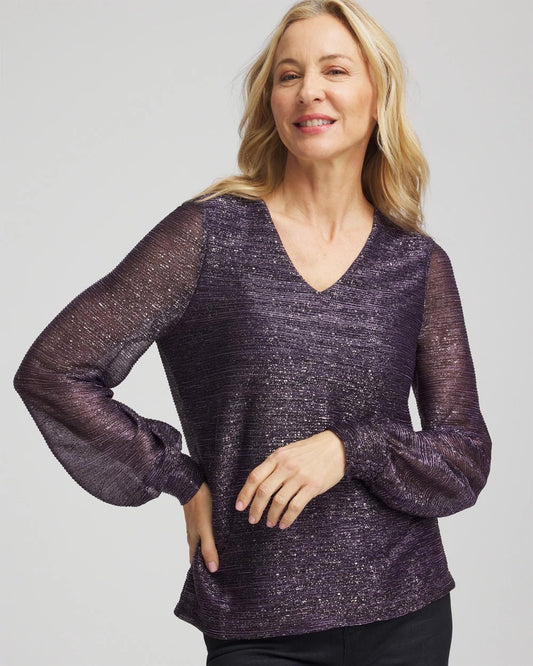Chico's Latest - Foiled Bodre Top Purple Elixir