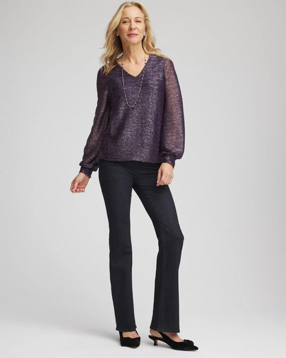 Chico's Latest - Foiled Bodre Top Purple Elixir