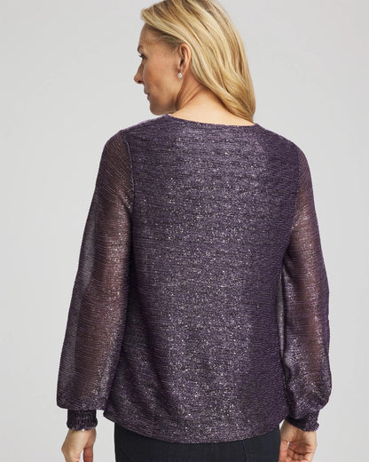 Chico's Latest - Foiled Bodre Top Purple Elixir