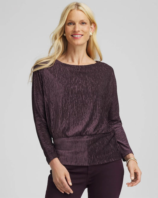 Chico's Best Seller - Crinkle Velvet Banded-Bottom Top Night Bloom
