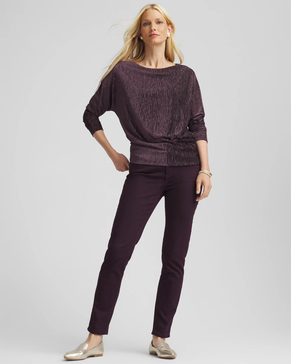 Chico's Best Seller - Crinkle Velvet Banded-Bottom Top Night Bloom