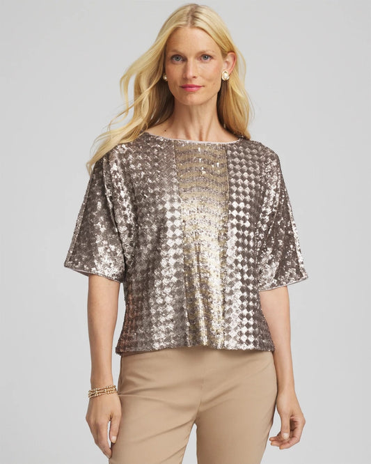 Chico's Special Offer - Art Deco Dolman Sequins Tee Gold