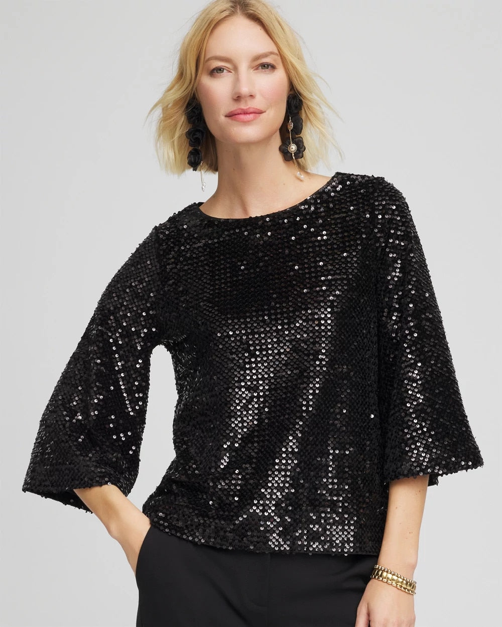 Chico's Hot Sale - Sparkling Sequin Party Tee Black