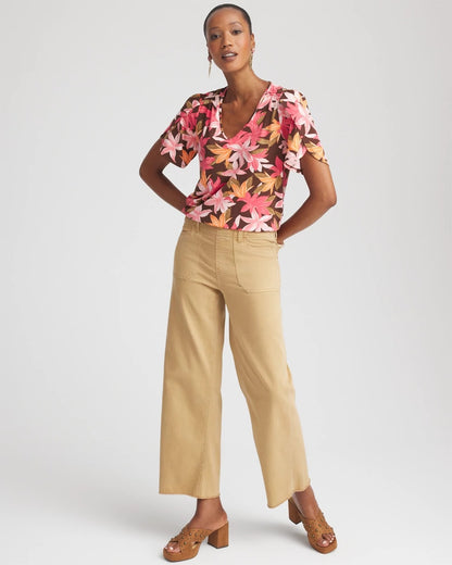 Chico's Value - Floral Petal-Sleeve Voop Neck Tee Cacao