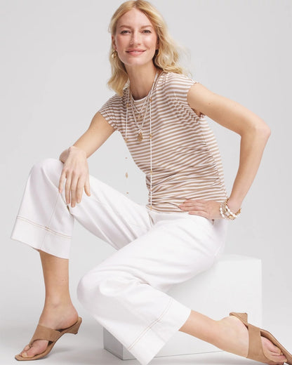 Chico's Popular - Neutral Striped Cap Sleeve Dolman Tee Cafe Aroma