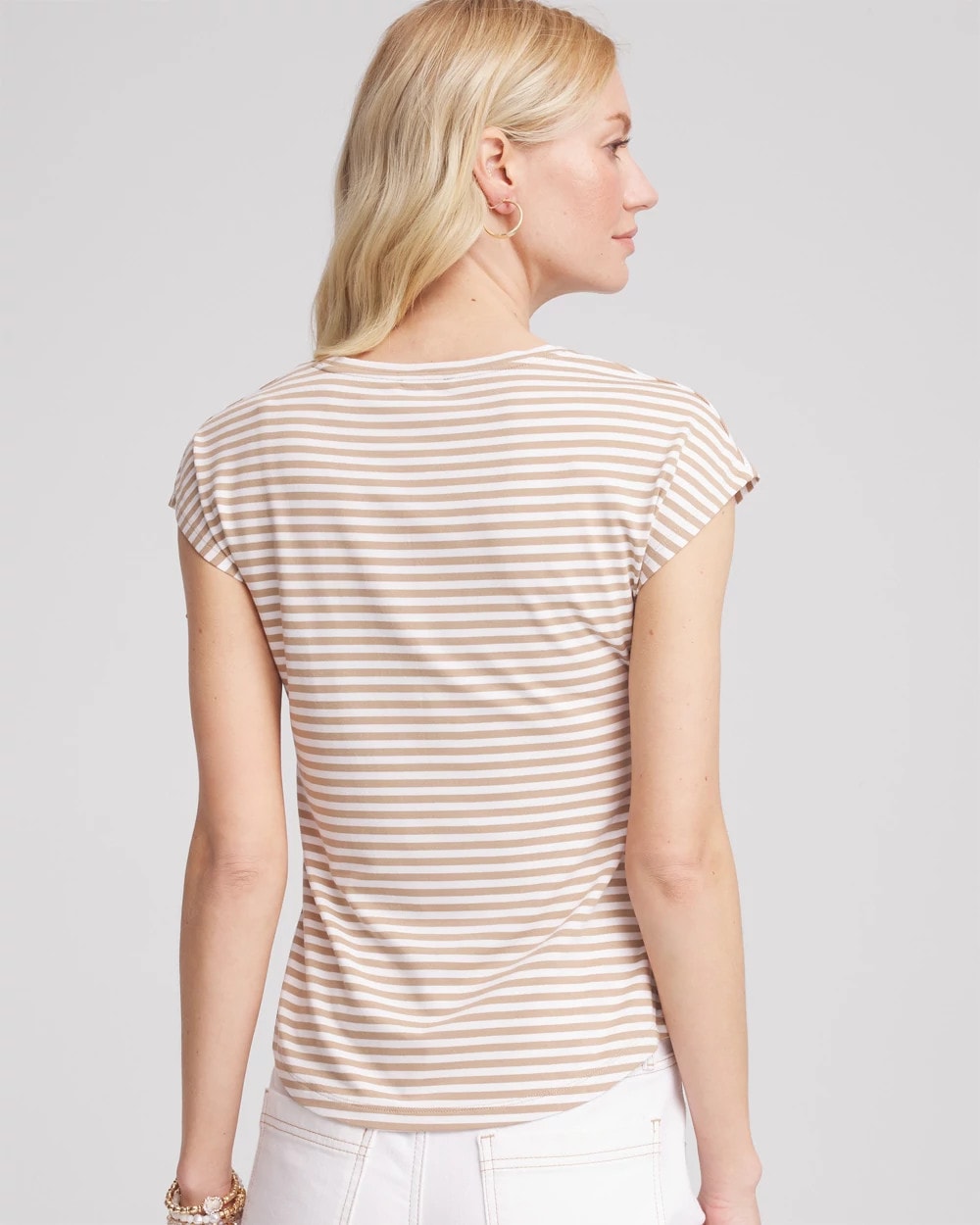 Chico's Popular - Neutral Striped Cap Sleeve Dolman Tee Cafe Aroma