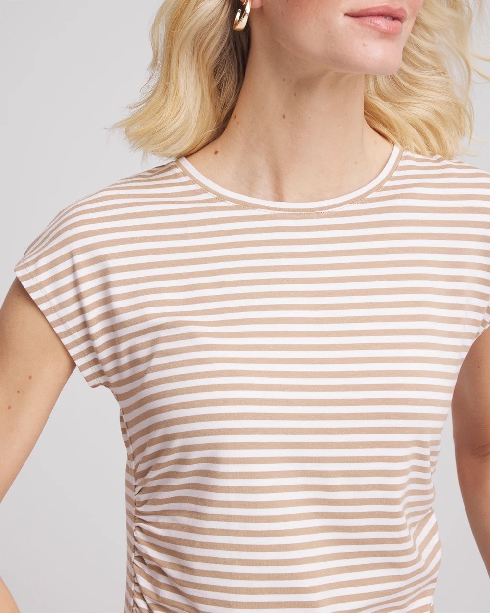Chico's Popular - Neutral Striped Cap Sleeve Dolman Tee Cafe Aroma