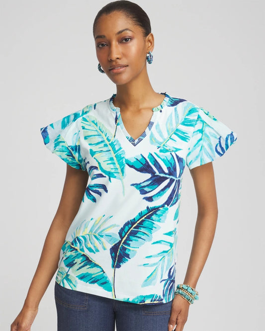 Chico's Customer Favorite - Notch Neck Cap Sleeve Tee Paradiso Blue