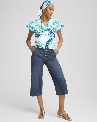 Chico's Customer Favorite - Notch Neck Cap Sleeve Tee Paradiso Blue