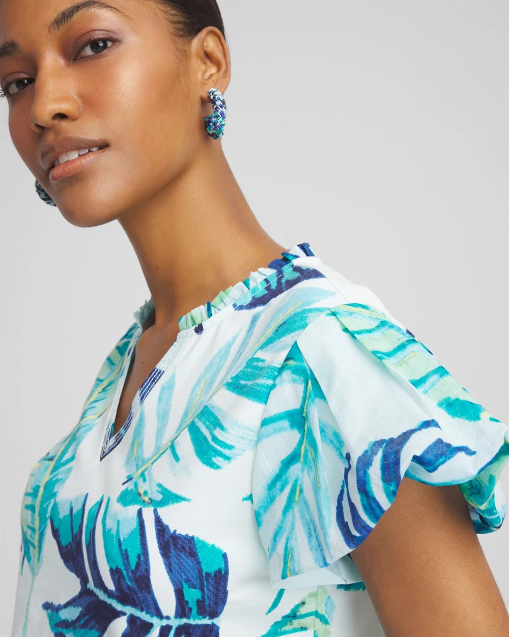 Chico's Customer Favorite - Notch Neck Cap Sleeve Tee Paradiso Blue