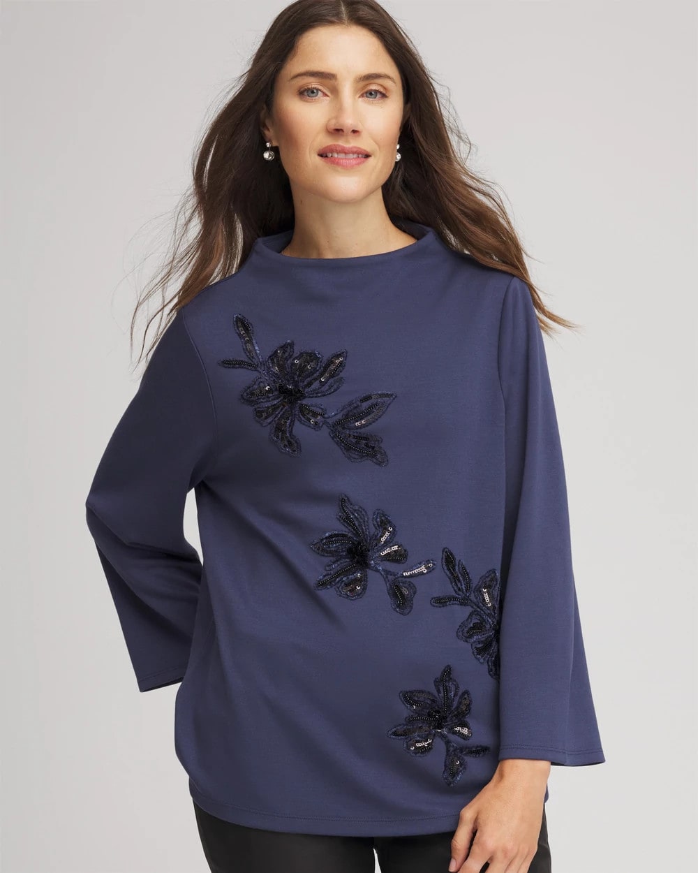 Chico's Trusted - Embellished Structured Top Indigo Sky