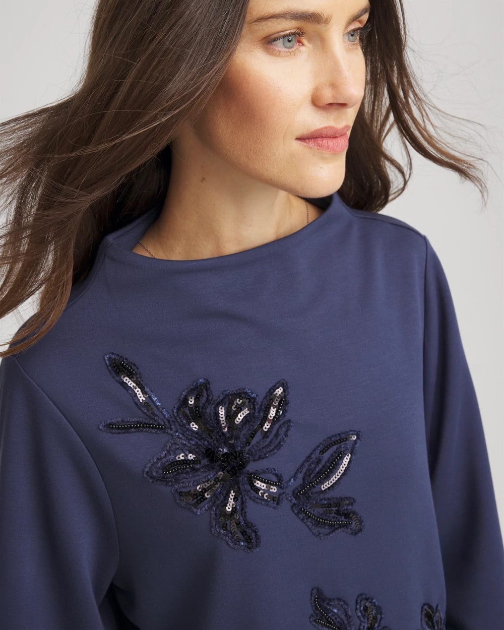 Chico's Trusted - Embellished Structured Top Indigo Sky