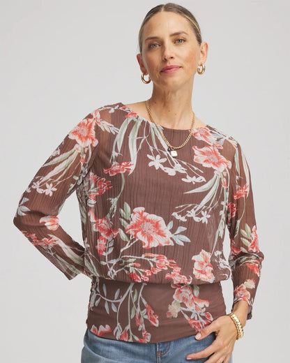 Chico's Trusted - Textured Banded-Hem Top Dried Mushroom