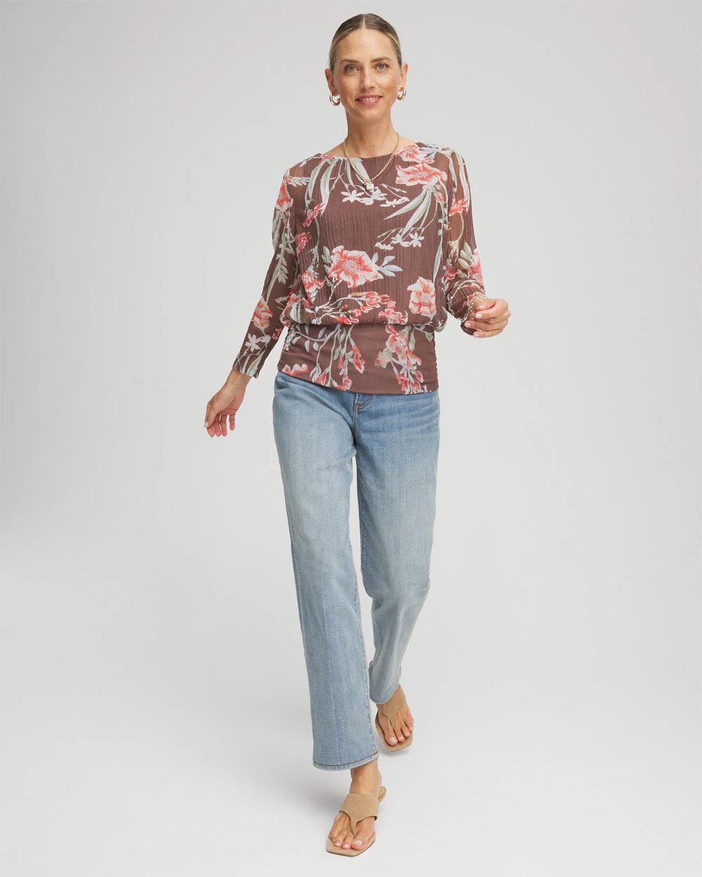 Chico's Trusted - Textured Banded-Hem Top Dried Mushroom
