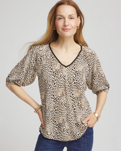 Chico's Trending - Leopard Braided Linen Top Ecru