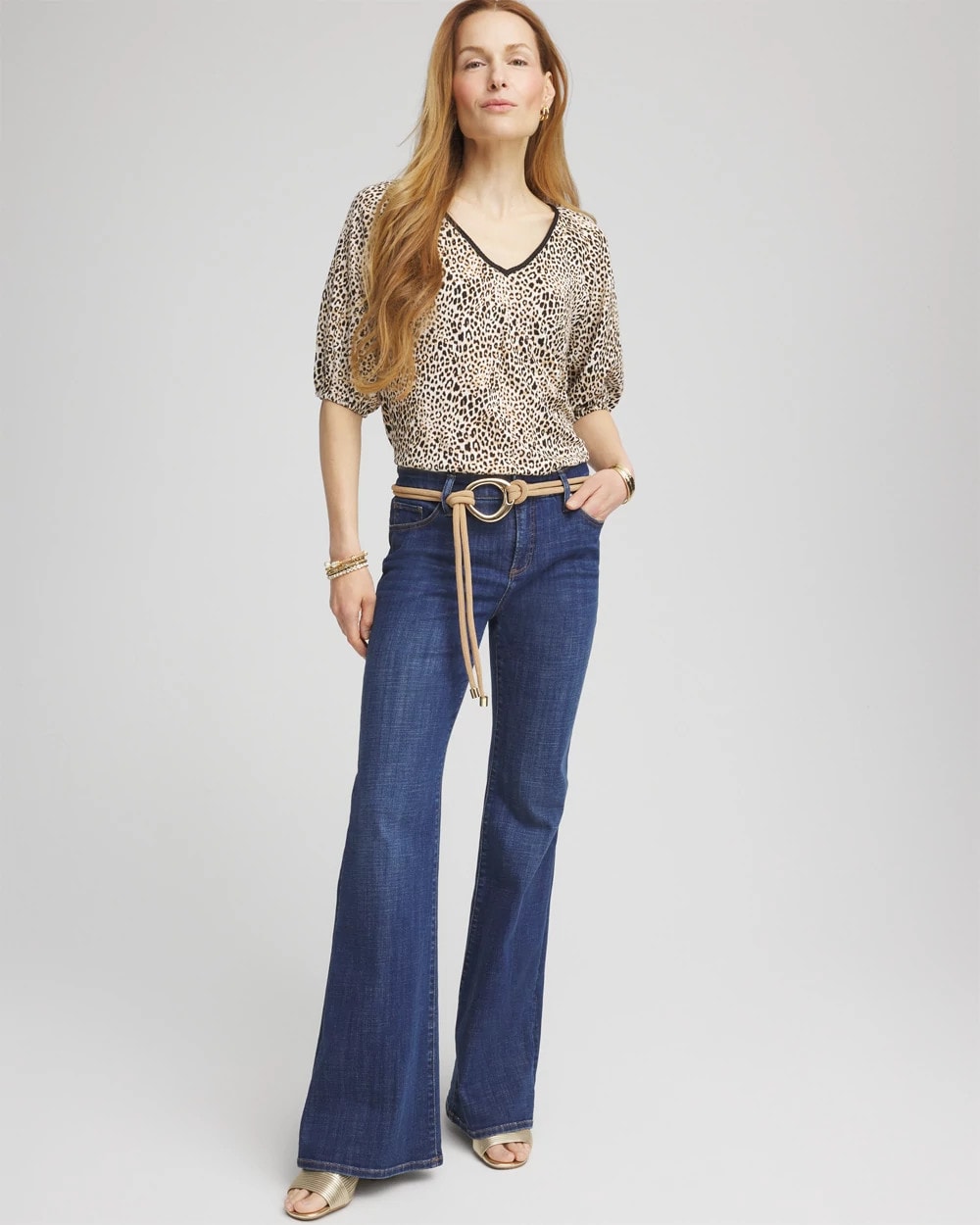 Chico's Trending - Leopard Braided Linen Top Ecru