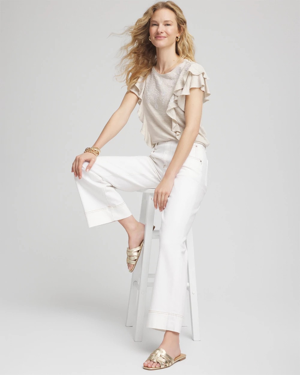 Chico's Customer Favorite - Embroidered Flutter-Sleeve Tee River Rock