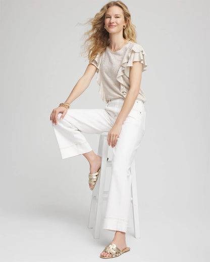Chico's Customer Favorite - Embroidered Flutter-Sleeve Tee River Rock