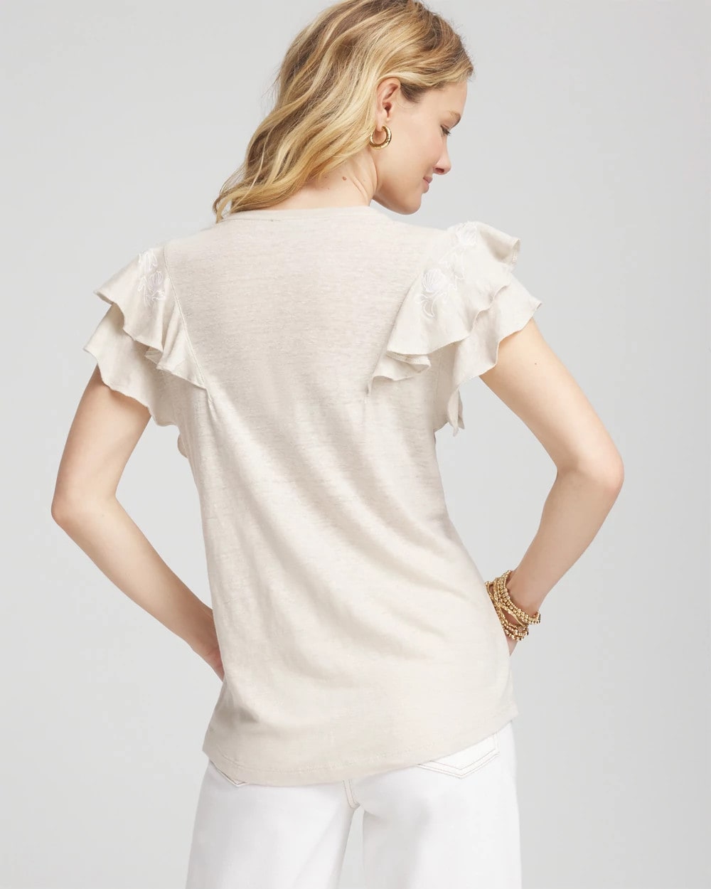 Chico's Customer Favorite - Embroidered Flutter-Sleeve Tee River Rock