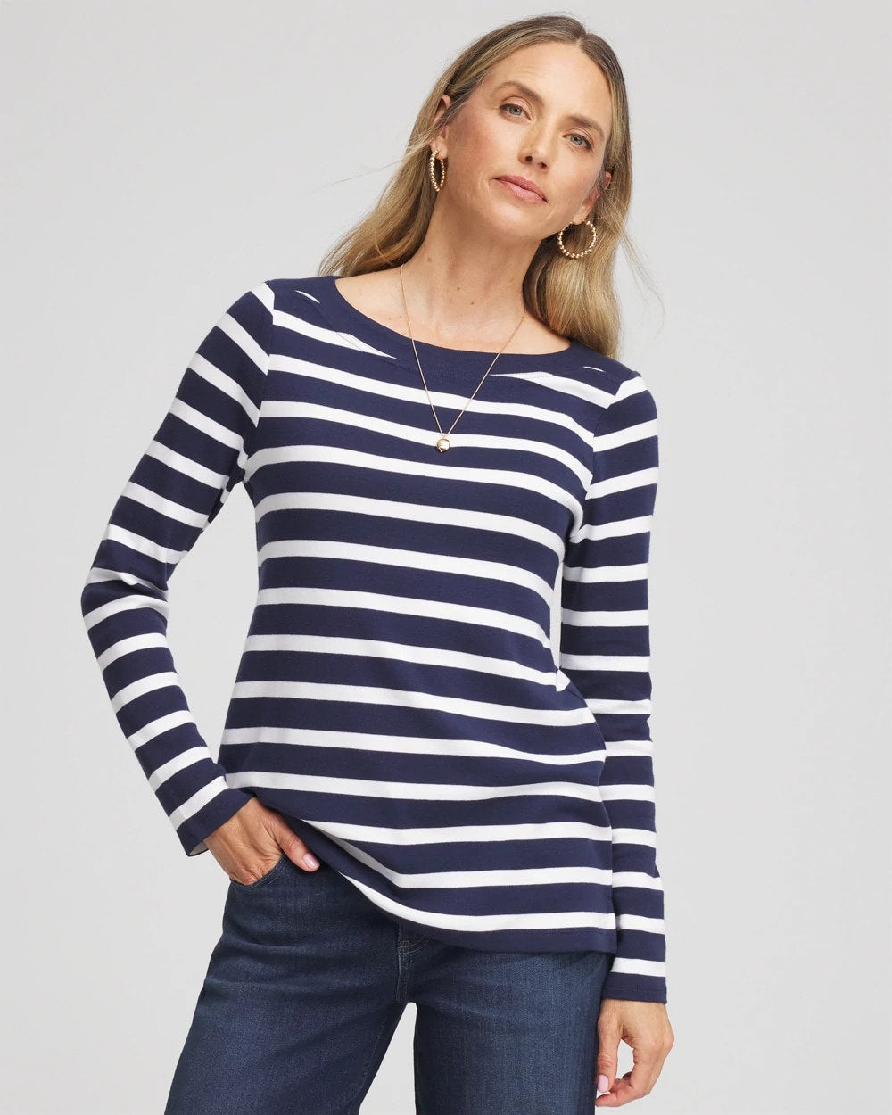 Chico's Great Value - Stretch Cotton Boatneck Tunic Passport Blue