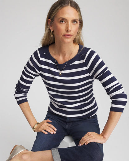 Chico's Great Value - Stretch Cotton Boatneck Tunic Passport Blue