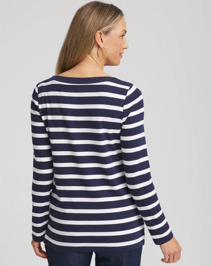 Chico's Great Value - Stretch Cotton Boatneck Tunic Passport Blue