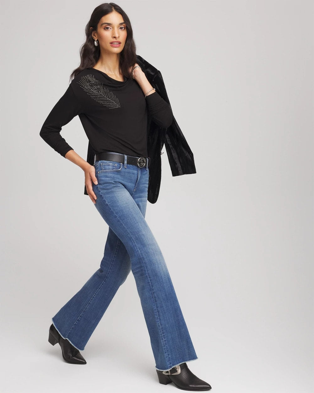 Chico's Premium - Embellished Cowlneck Dolman Tee Black