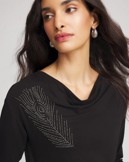 Chico's Premium - Embellished Cowlneck Dolman Tee Black