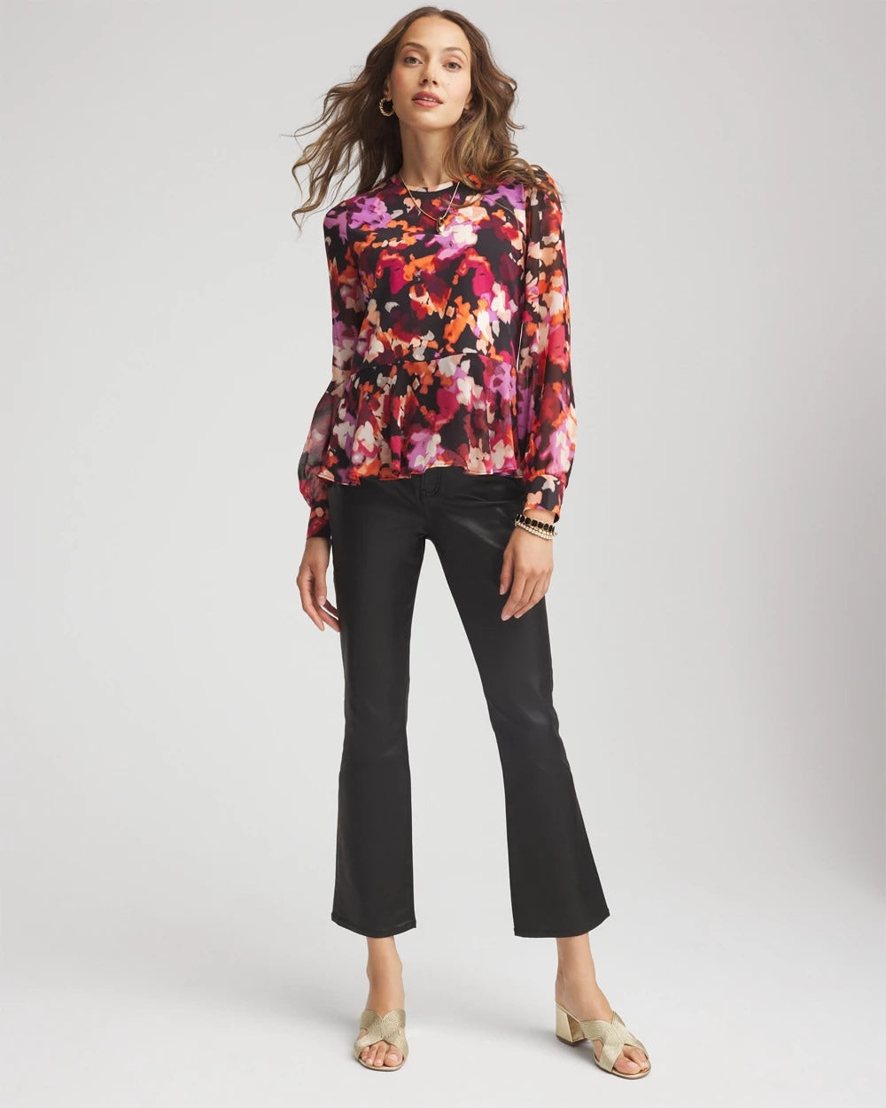Chico's Premium - Printed Chiffon Peplum Top Black